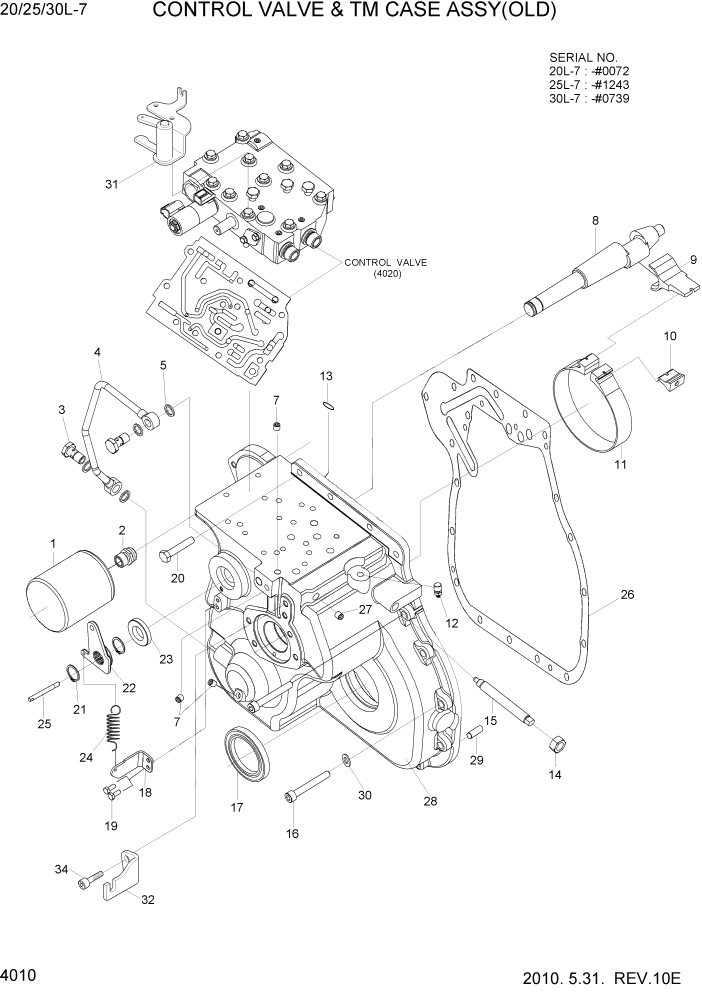 Схема запчастей Hyundai 20/25/30L-7 - PAGE 4010 CONTROL VALVE & TM CASE ASSY(OLD) СИЛОВАЯ СИСТЕМА