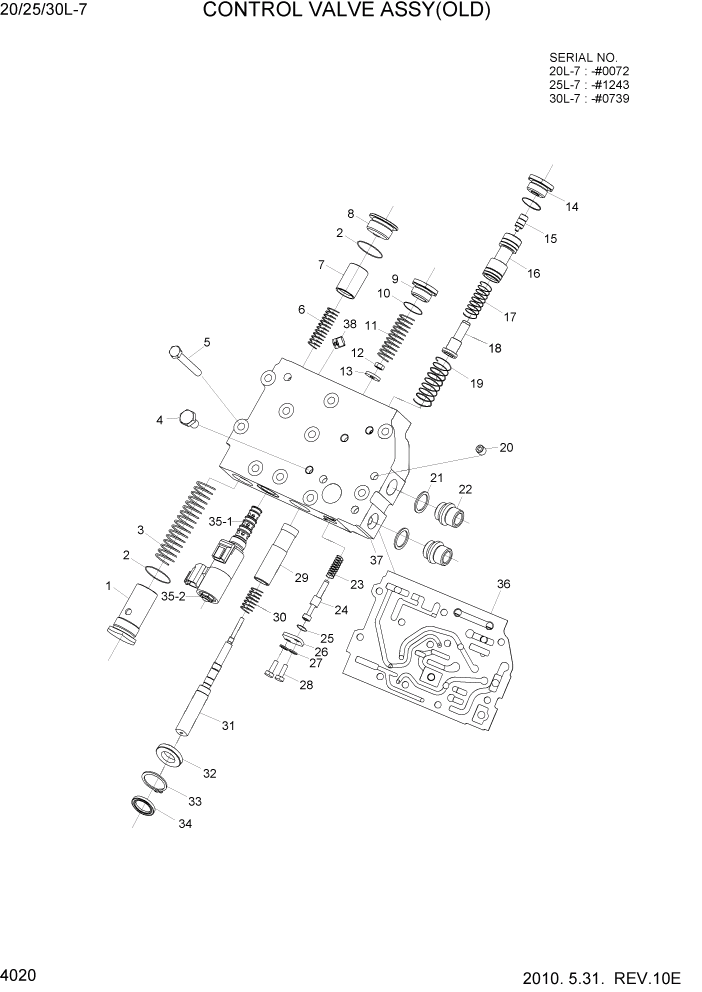 Схема запчастей Hyundai 20/25/30L-7 - PAGE 4020 CONTROL VALVE ASSY(OLD) СИЛОВАЯ СИСТЕМА