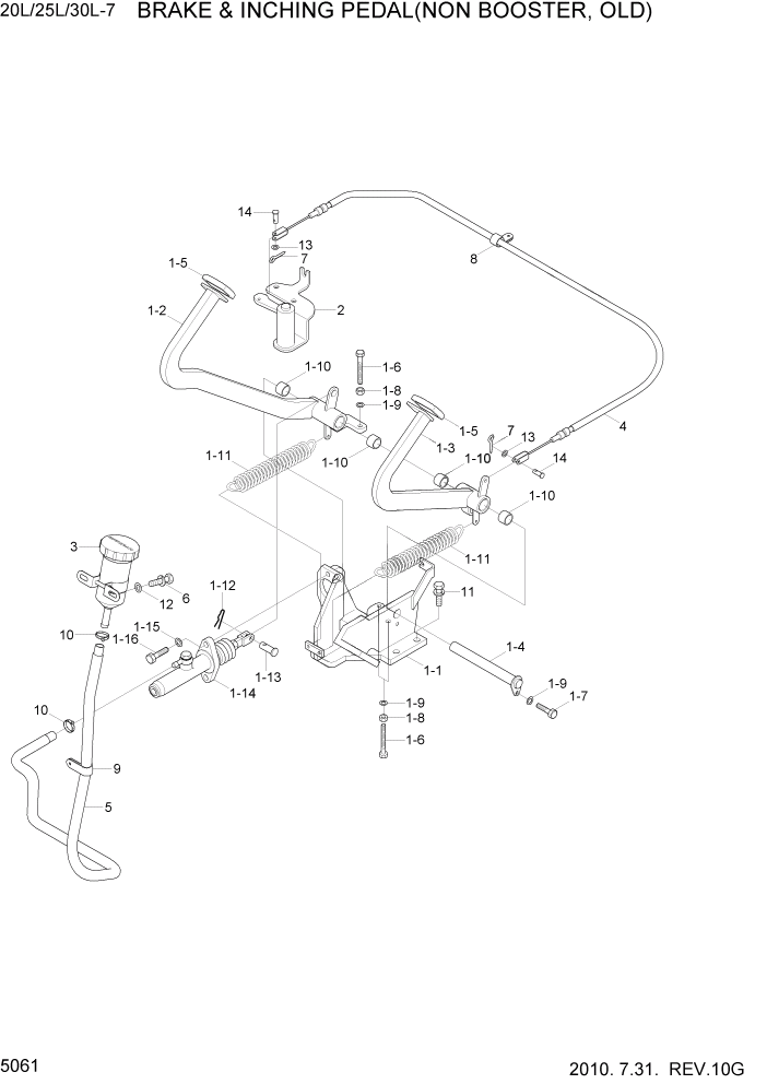 Схема запчастей Hyundai 20/25/30L-7 - PAGE 5061 BRAKE & INCHING PEDAL(NON BOOSTER) СИСТЕМА УПРАВЛЕНИЯ