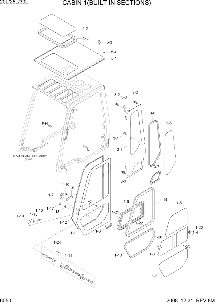 Схема запчастей Hyundai 20/25/30L-7 - PAGE 6050 CABIN 1(BUILT IN SECTION) СТРУКТУРА