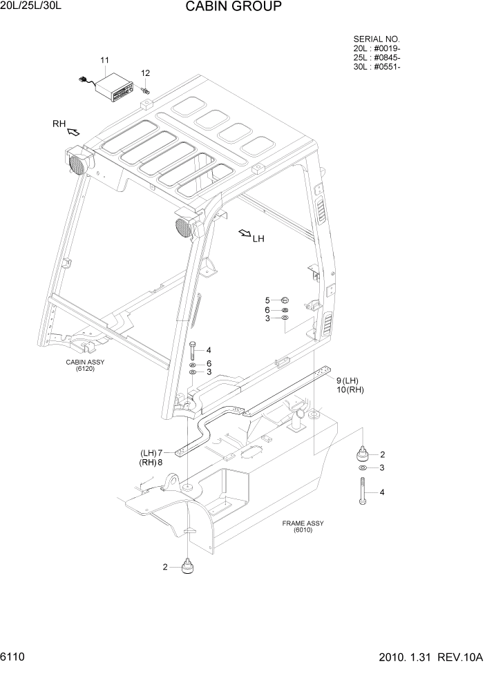 Схема запчастей Hyundai 20/25/30L-7 - PAGE 6110 CABIN GROUP СТРУКТУРА