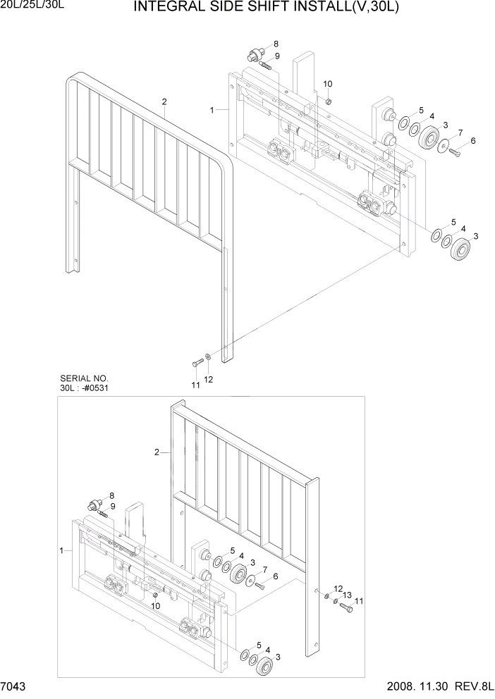 Схема запчастей Hyundai 20/25/30L-7 - PAGE 7043 INTEGRAL SIDE SHIFT INSTALL(V,30L) РАБОЧЕЕ ОБОРУДОВАНИЕ