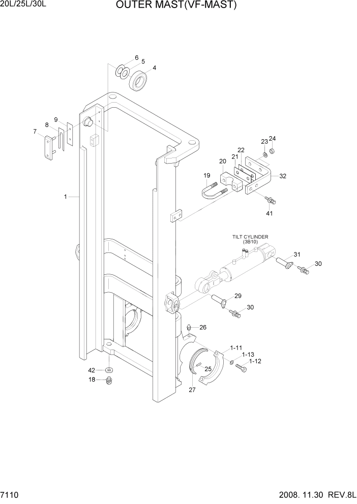 Схема запчастей Hyundai 20/25/30L-7 - PAGE 7110 OUTER MAST(VF-MAST) РАБОЧЕЕ ОБОРУДОВАНИЕ