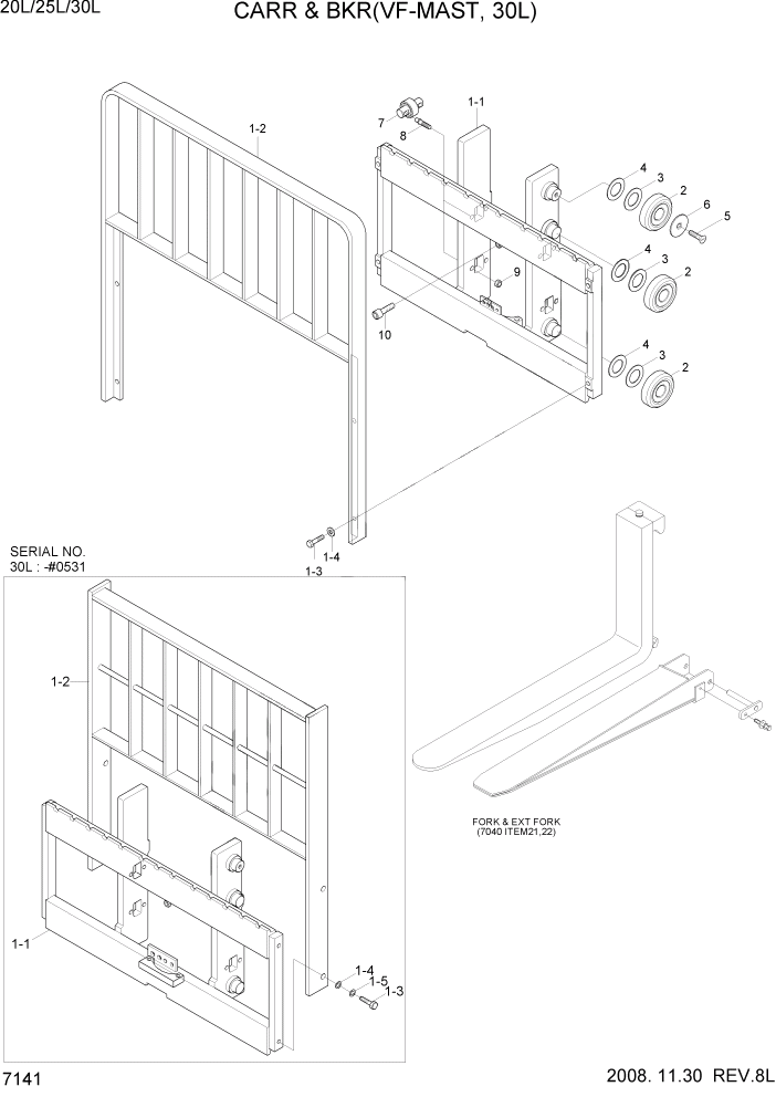 Схема запчастей Hyundai 20/25/30L-7 - PAGE 7141 CARRIAGE & BACKREST(VF-MAST,30L) РАБОЧЕЕ ОБОРУДОВАНИЕ