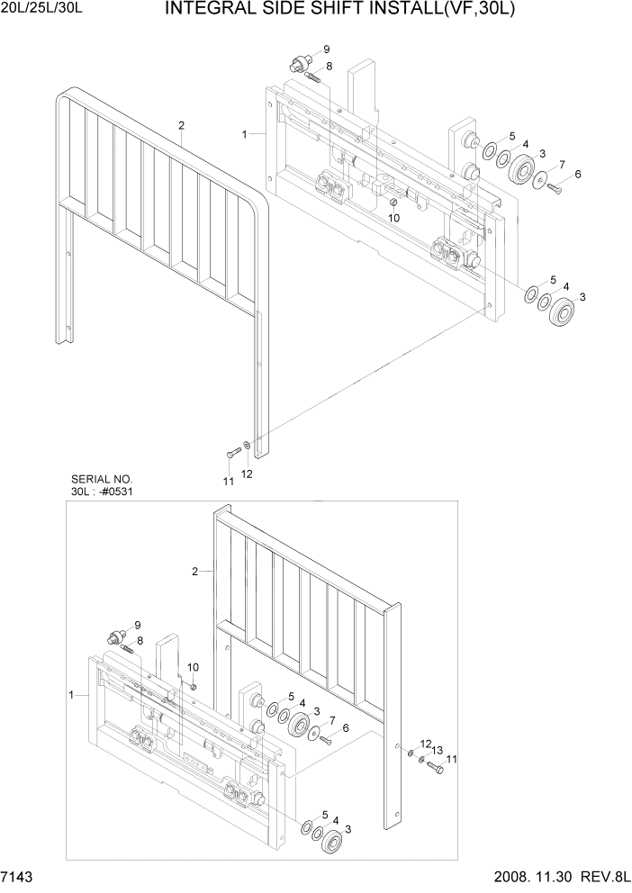 Схема запчастей Hyundai 20/25/30L-7 - PAGE 7143 INTEGRAL SIDE SHIFT INSTALL(VF,30L) РАБОЧЕЕ ОБОРУДОВАНИЕ