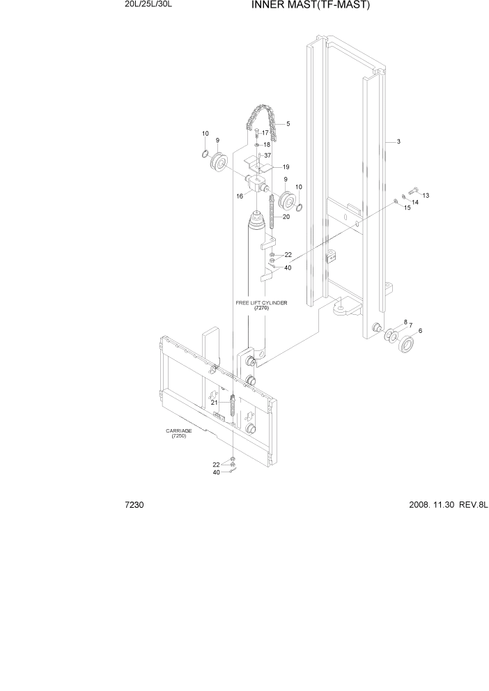 Схема запчастей Hyundai 20/25/30L-7 - PAGE 7230 INNER MAST(TF-MAST) РАБОЧЕЕ ОБОРУДОВАНИЕ