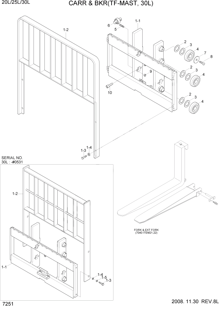 Схема запчастей Hyundai 20/25/30L-7 - PAGE 7251 CARRIAGE & BACKREST(TF-MAST,30L) РАБОЧЕЕ ОБОРУДОВАНИЕ