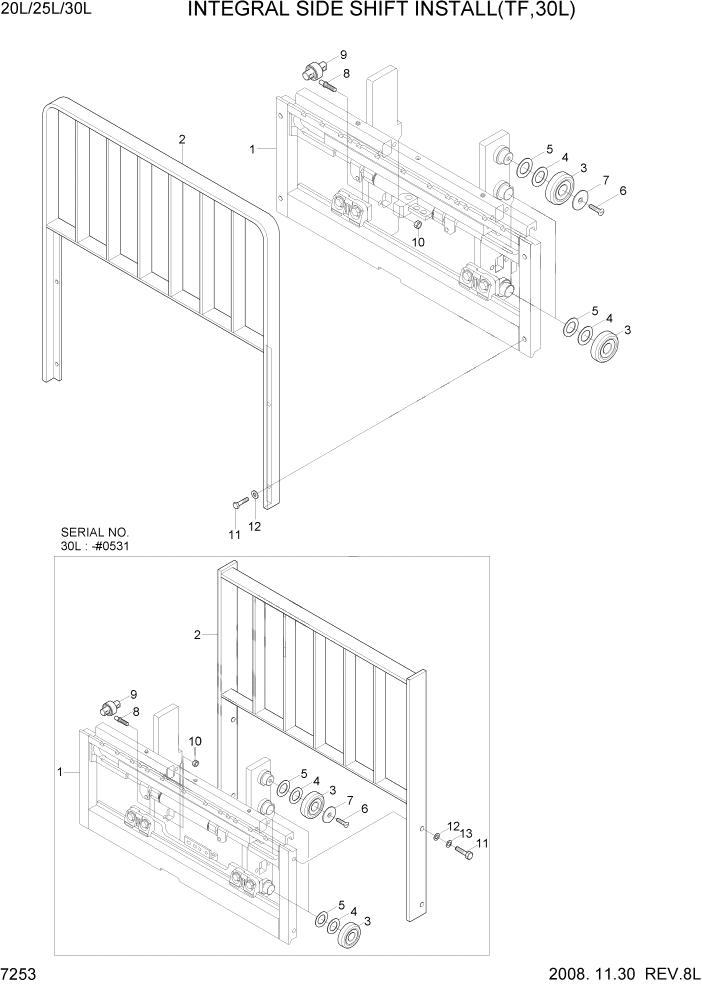 Схема запчастей Hyundai 20/25/30L-7 - PAGE 7253 INTEGRAL SIDE SHIFT INSTALL(TF,30L) РАБОЧЕЕ ОБОРУДОВАНИЕ