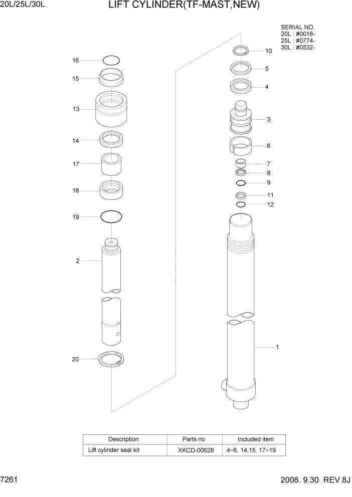 Схема запчастей Hyundai 20/25/30L-7 - PAGE 7261 LIFT CYLINDER(TF-MAST,NEW) РАБОЧЕЕ ОБОРУДОВАНИЕ