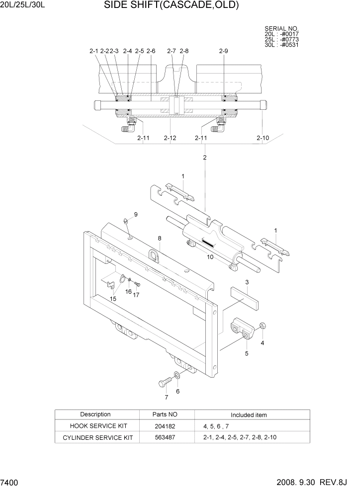 Схема запчастей Hyundai 20/25/30L-7 - PAGE 7400 SIDE SHIFT(CASCADE,OLD) РАБОЧЕЕ ОБОРУДОВАНИЕ