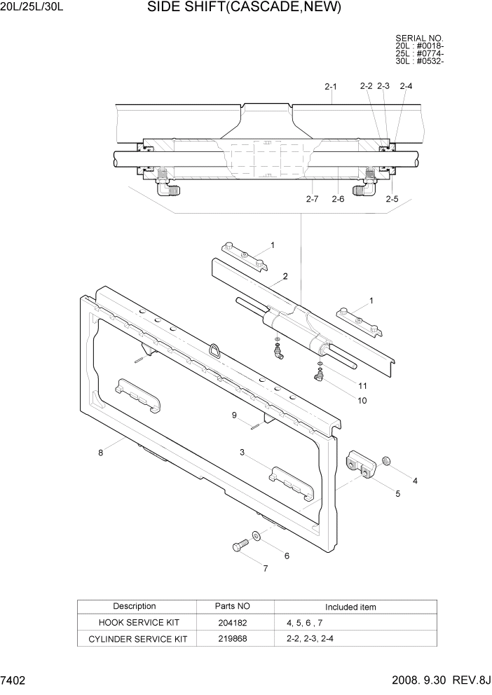 Схема запчастей Hyundai 20/25/30L-7 - PAGE 7402 SIDE SHIFT(CASCADE,NEW) РАБОЧЕЕ ОБОРУДОВАНИЕ