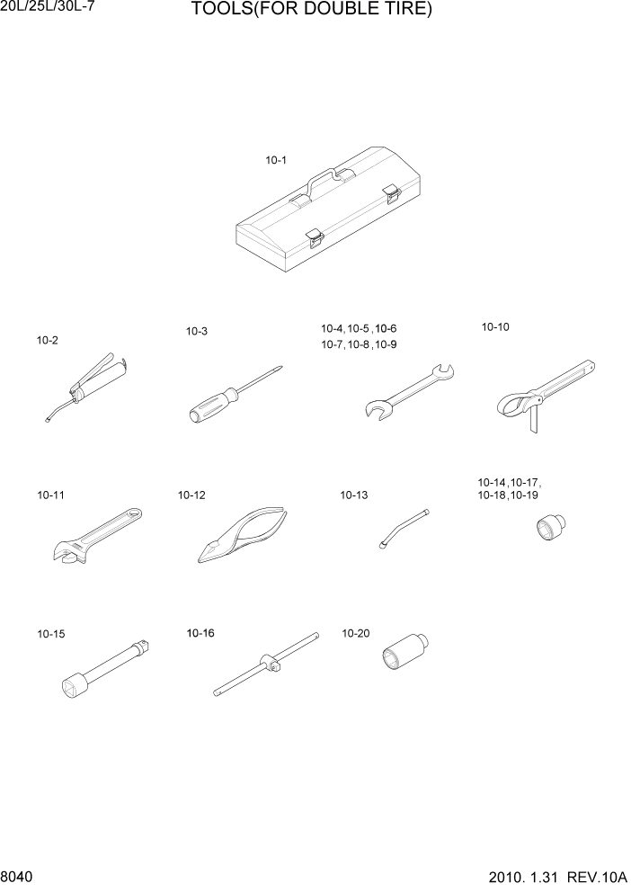 Схема запчастей Hyundai 20/25/30L-7 - PAGE 8040 TOOLS(FOR DOUBLE TIRE) ДРУГИЕ ЧАСТИ