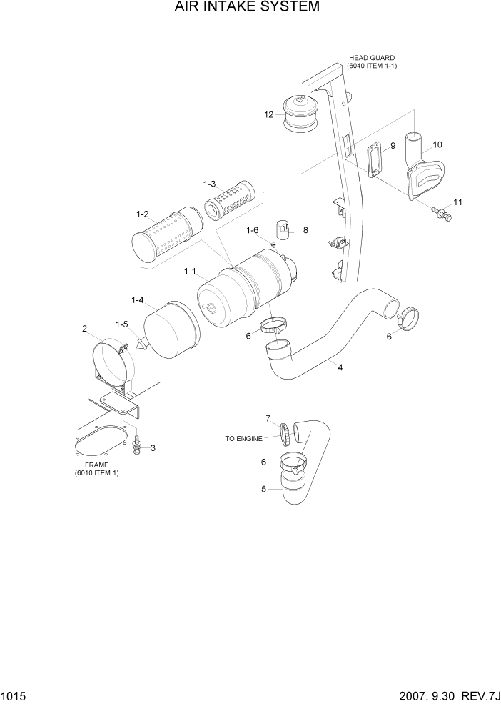 Схема запчастей Hyundai 20/25/30LC-7 - PAGE 1015 AIR INTAKE SYSTEM СИСТЕМА ДВИГАТЕЛЯ