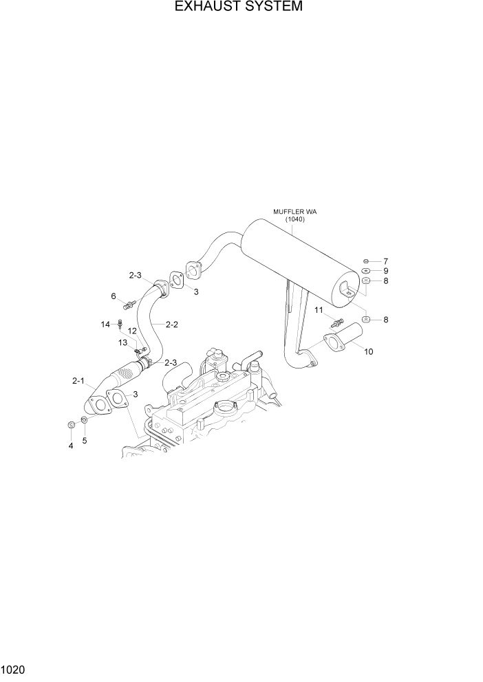 Схема запчастей Hyundai 20/25/30LC-7 - PAGE 1020 EXHAUST SYSTEM СИСТЕМА ДВИГАТЕЛЯ