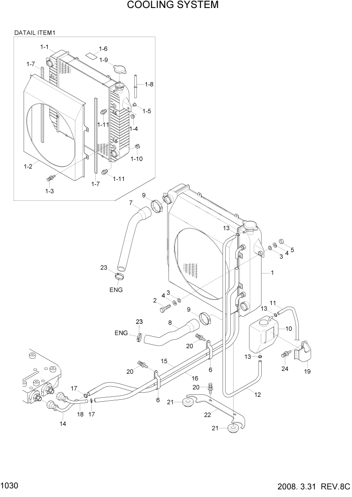 Схема запчастей Hyundai 20/25/30LC-7 - PAGE 1030 COOLING SYSTEM СИСТЕМА ДВИГАТЕЛЯ