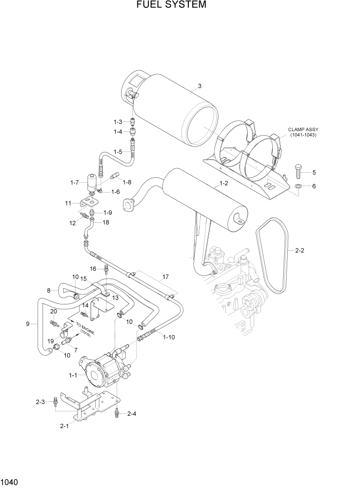 Схема запчастей Hyundai 20/25/30LC-7 - PAGE 1040 FUEL SYSTEM(CERT) СИСТЕМА ДВИГАТЕЛЯ