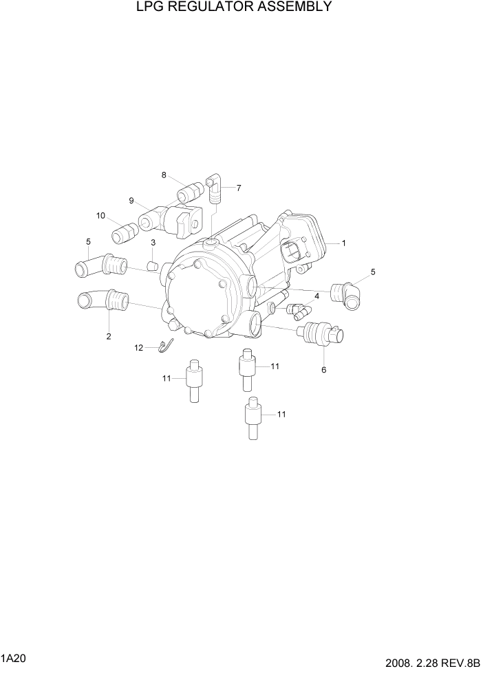 Схема запчастей Hyundai 20/25/30LC-7 - PAGE 1A20 LPG REGULATOR ASSY(CERT) СИСТЕМА ДВИГАТЕЛЯ