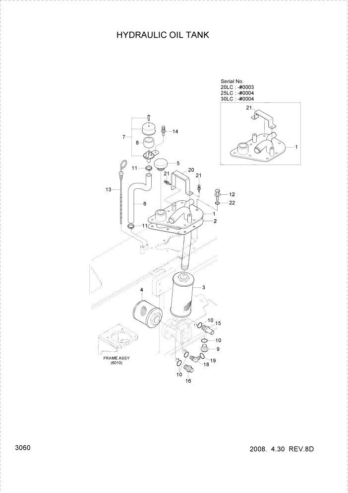 Схема запчастей Hyundai 20/25/30LC-7 - PAGE 3060 HYDRAULIC OIL TANK ГИДРАВЛИЧЕСКАЯ СИСТЕМА