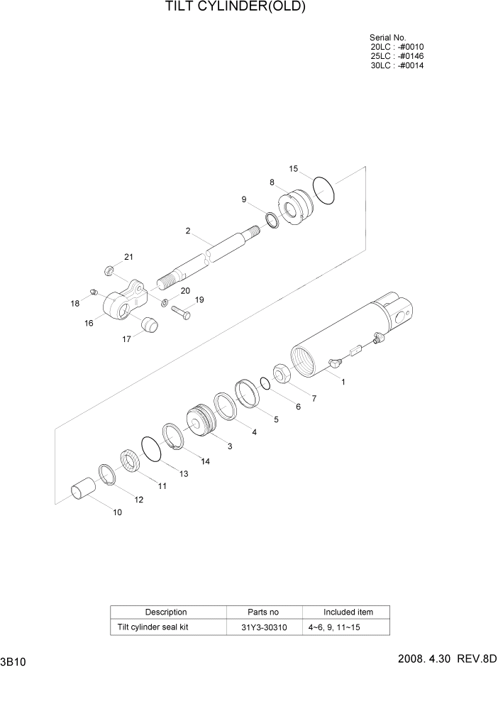 Схема запчастей Hyundai 20/25/30LC-7 - PAGE 3B10 TILT CYLINDER(OLD) ГИДРАВЛИЧЕСКАЯ СИСТЕМА