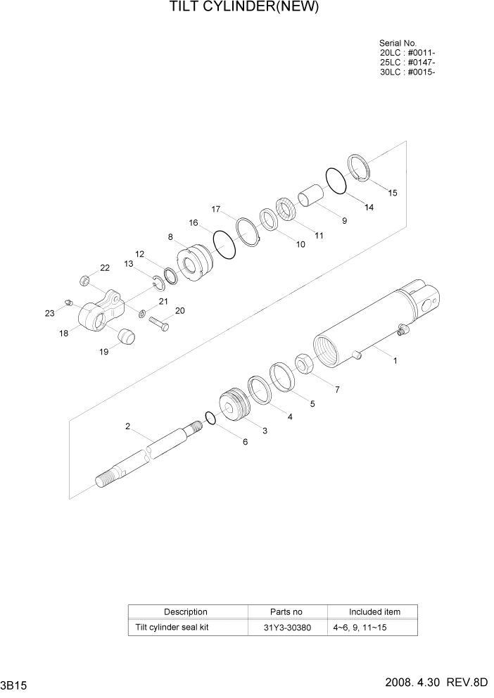 Схема запчастей Hyundai 20/25/30LC-7 - PAGE 3B15 TILT CYLINDER(NEW) ГИДРАВЛИЧЕСКАЯ СИСТЕМА