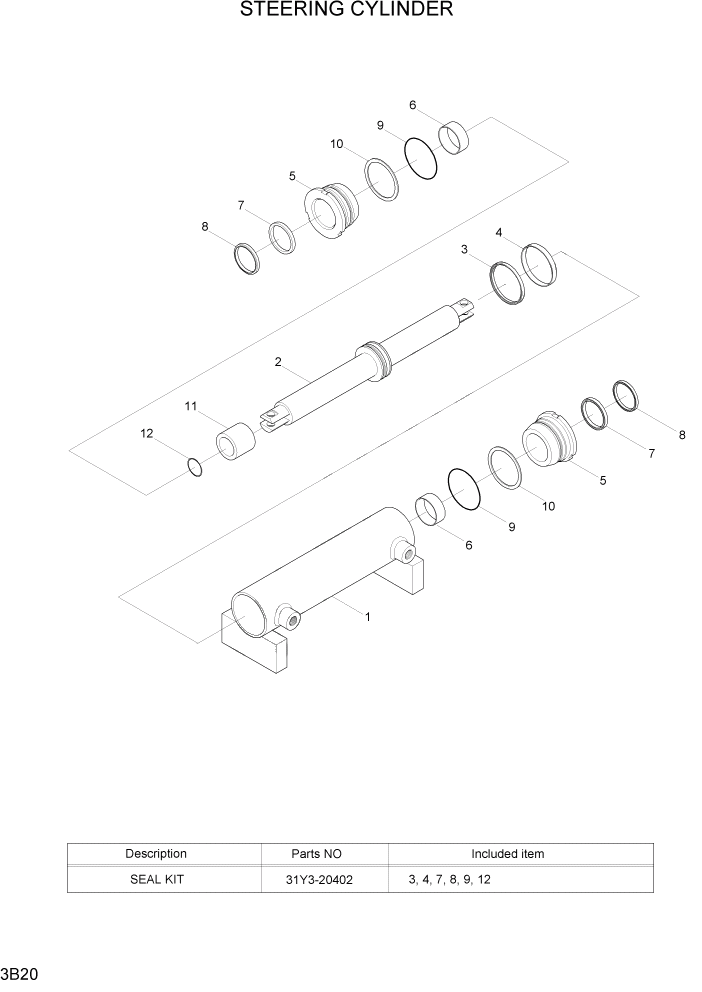 Схема запчастей Hyundai 20/25/30LC-7 - PAGE 3B20 STEERING CYLINDER ГИДРАВЛИЧЕСКАЯ СИСТЕМА