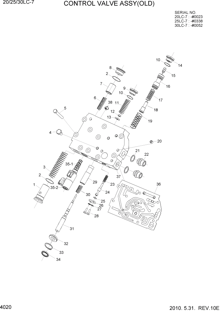 Схема запчастей Hyundai 20/25/30LC-7 - PAGE 4020 CONTROL VALVE ASSY(OLD) СИЛОВАЯ СИСТЕМА