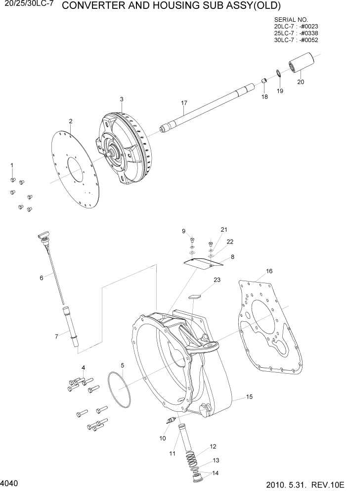 Схема запчастей Hyundai 20/25/30LC-7 - PAGE 4040 CONVERTER & HOUSING SUB ASSY(OLD) СИЛОВАЯ СИСТЕМА