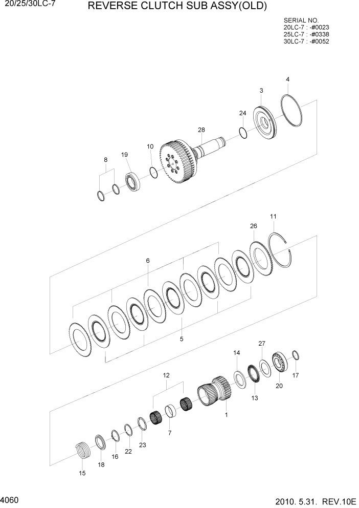 Схема запчастей Hyundai 20/25/30LC-7 - PAGE 4060 REVERSE CLUTCH SUB ASSY(OLD) СИЛОВАЯ СИСТЕМА