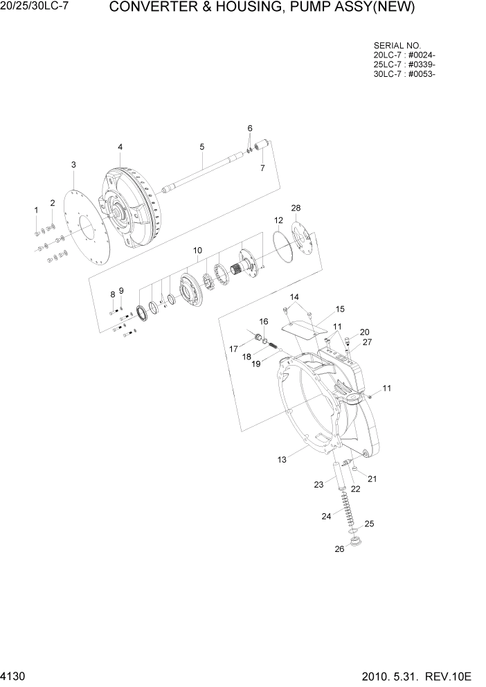 Схема запчастей Hyundai 20/25/30LC-7 - PAGE 4130 CONVERTER & HOUSING, PUMP ASSY(NEW) СИЛОВАЯ СИСТЕМА