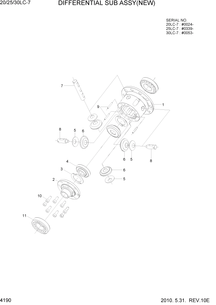 Схема запчастей Hyundai 20/25/30LC-7 - PAGE 4190 DIFFERENTIAL ASSY(NEW) СИЛОВАЯ СИСТЕМА