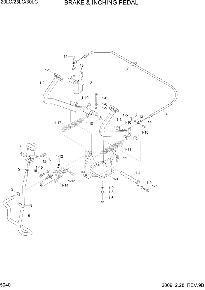 Схема запчастей Hyundai 20/25/30LC-7 - PAGE 5040 BRAKE & INCHING PEDAL СИСТЕМА УПРАВЛЕНИЯ