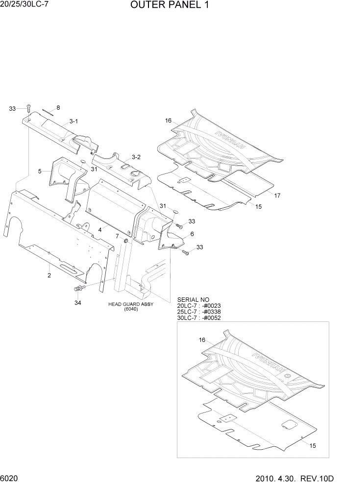 Схема запчастей Hyundai 20/25/30LC-7 - PAGE 6020 OUTER PANEL 1 СТРУКТУРА