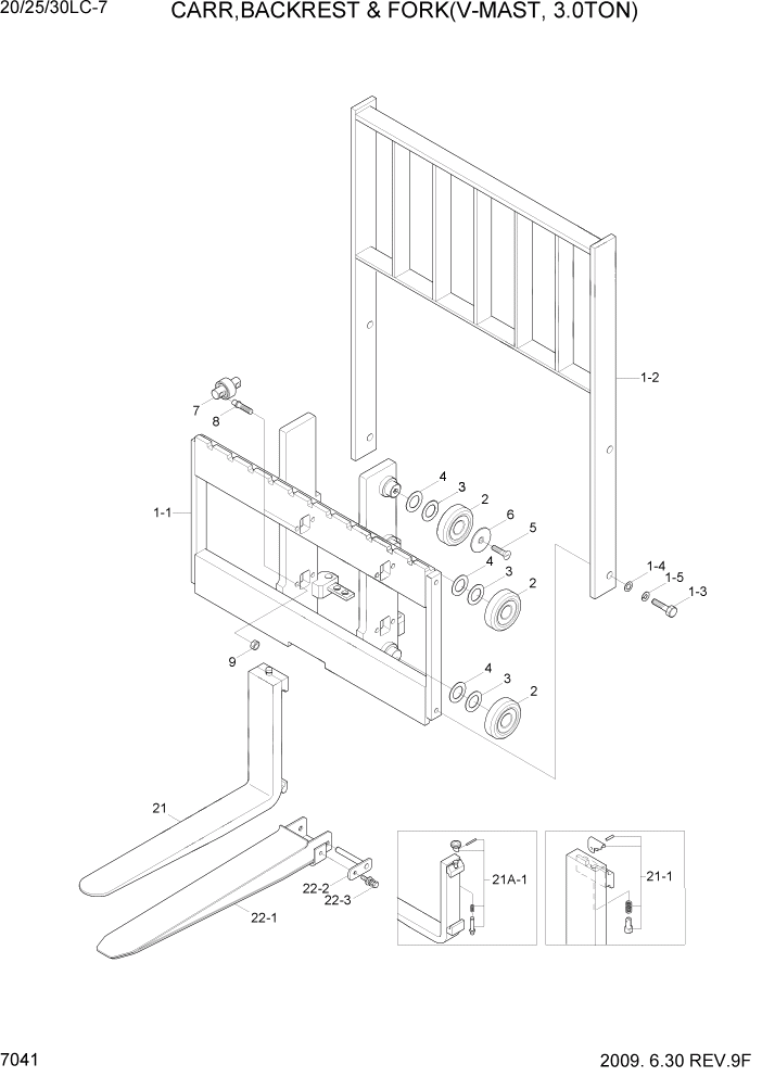 Схема запчастей Hyundai 20/25/30LC-7 - PAGE 7041 CARR,BACKREST & FORK(V-MAST,3.0TON) РАБОЧЕЕ ОБОРУДОВАНИЕ