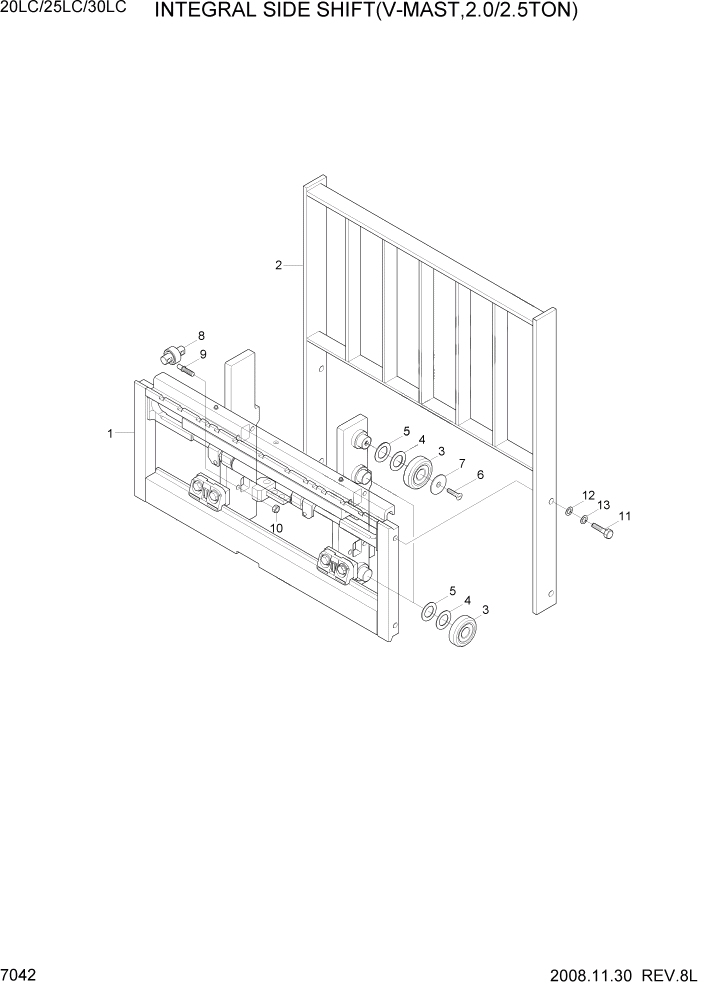 Схема запчастей Hyundai 20/25/30LC-7 - PAGE 7042 INTEGRAL SIDE SHIFT(V-MAST,2.0/2.5TON) РАБОЧЕЕ ОБОРУДОВАНИЕ