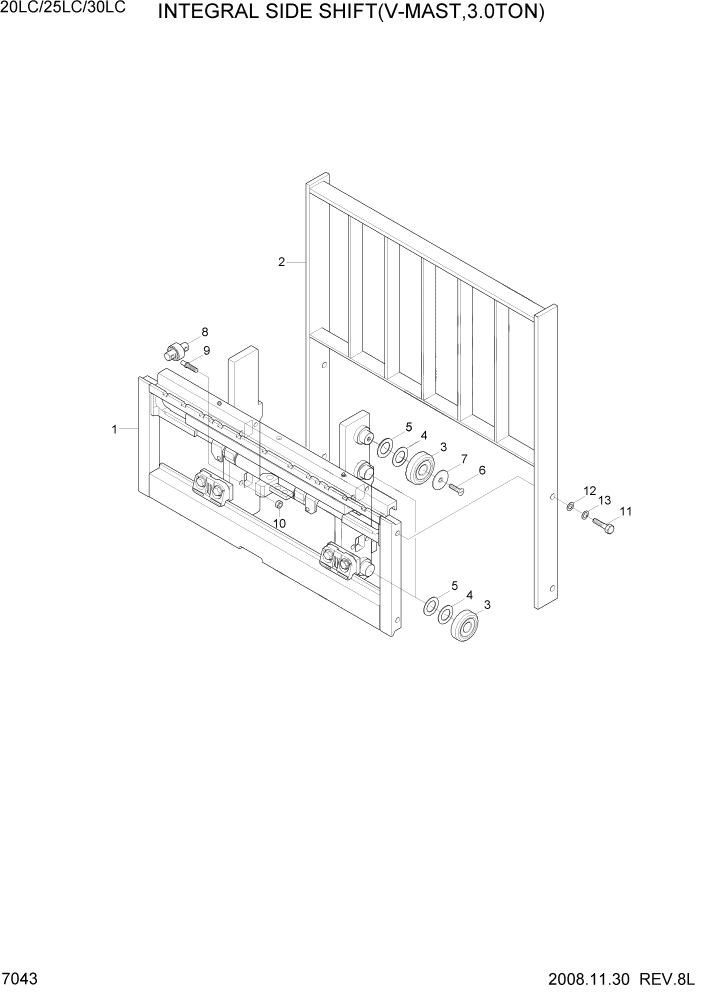 Схема запчастей Hyundai 20/25/30LC-7 - PAGE 7043 INTEGRAL SIDE SHIFT(V-MAST,3.0TON) РАБОЧЕЕ ОБОРУДОВАНИЕ