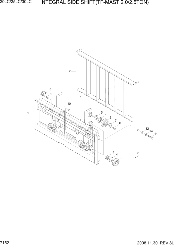 Схема запчастей Hyundai 20/25/30LC-7 - PAGE 7152 INTEGRAL SIDE SHIFT(TF-MAST,2.0/2.5TON) РАБОЧЕЕ ОБОРУДОВАНИЕ