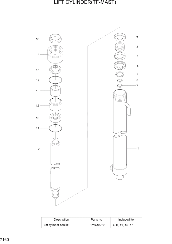 Схема запчастей Hyundai 20/25/30LC-7 - PAGE 7160 LIFT CYLINDER(TF-MAST) РАБОЧЕЕ ОБОРУДОВАНИЕ