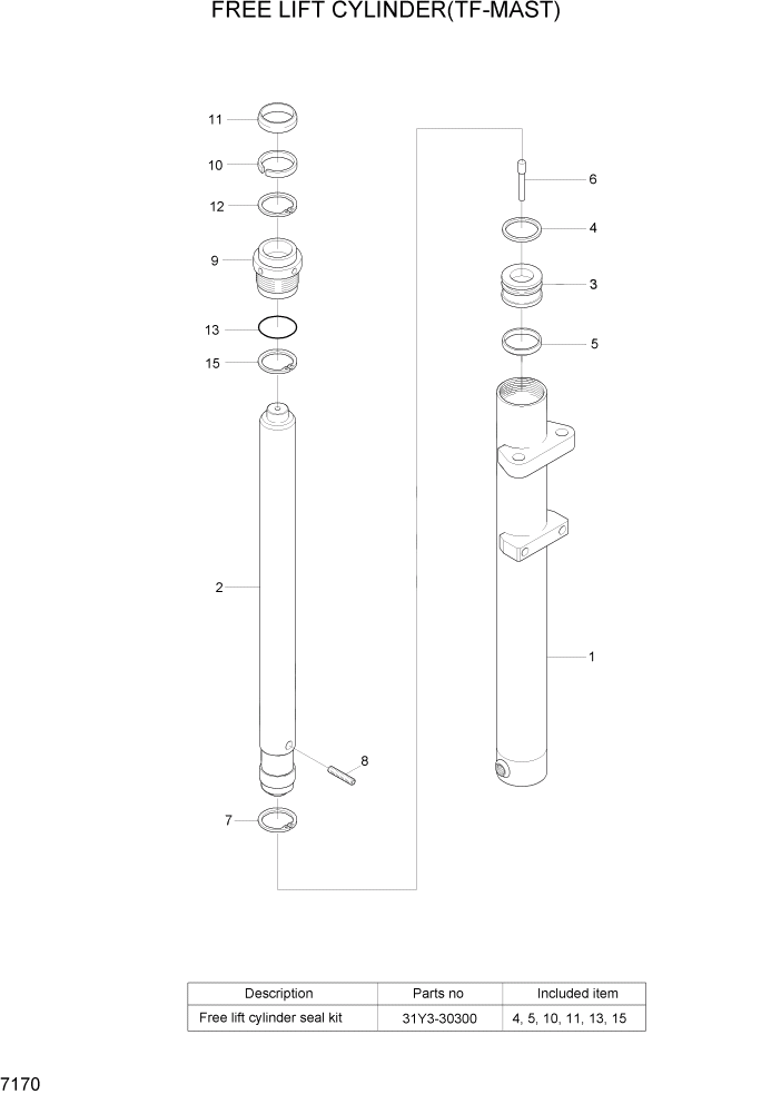 Схема запчастей Hyundai 20/25/30LC-7 - PAGE 7170 FREE LIFT CYLINDER(TF-MAST) РАБОЧЕЕ ОБОРУДОВАНИЕ