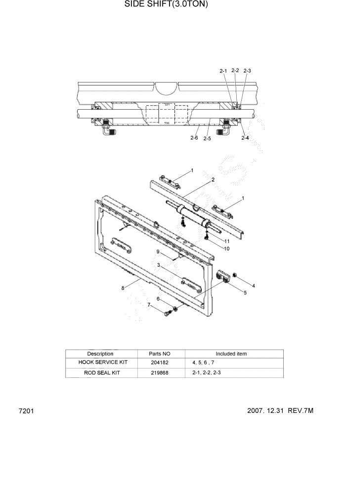 Схема запчастей Hyundai 20/25/30LC-7 - PAGE 7201 SIDE SHIFT(3.0TON) РАБОЧЕЕ ОБОРУДОВАНИЕ