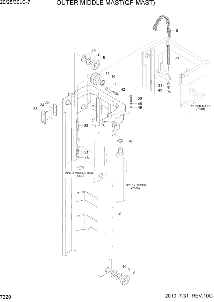 Схема запчастей Hyundai 20/25/30LC-7 - PAGE 7320 OUTER MIDDLE MAST(QF-MAST) РАБОЧЕЕ ОБОРУДОВАНИЕ