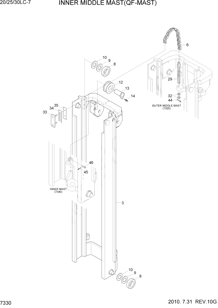 Схема запчастей Hyundai 20/25/30LC-7 - PAGE 7330 INNER MIDDLE MAST(QF-MAST) РАБОЧЕЕ ОБОРУДОВАНИЕ