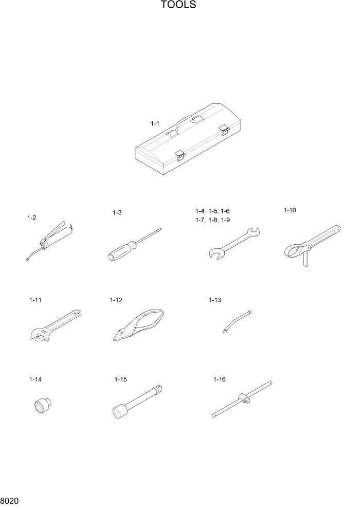 Схема запчастей Hyundai 20/25/30LC-7 - PAGE 8020 TOOLS ДРУГИЕ ЧАСТИ