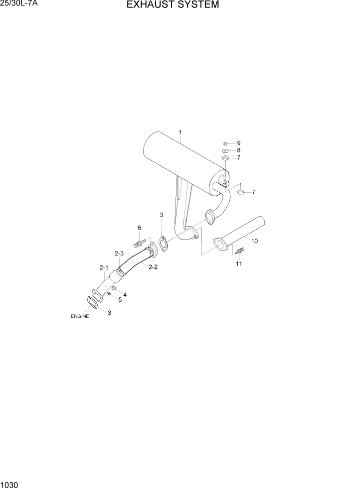 Схема запчастей Hyundai 25/30L-7A - PAGE 1030 EXHAUST SYSTEM СИСТЕМА ДВИГАТЕЛЯ