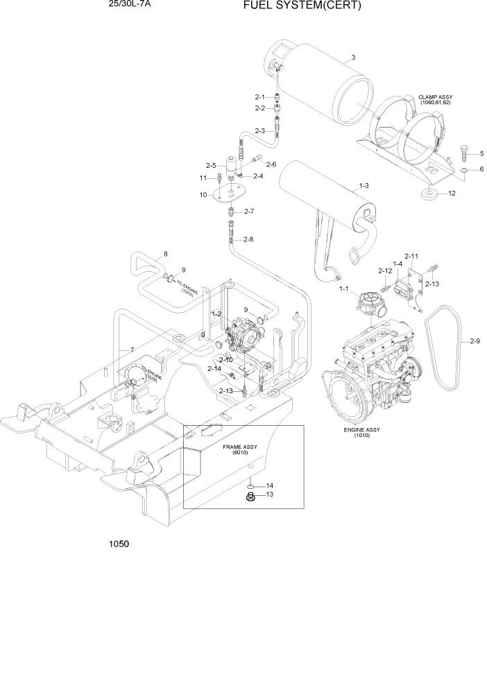 Схема запчастей Hyundai 25/30L-7A - PAGE 1050 FUEL SYSTEM(CERT) СИСТЕМА ДВИГАТЕЛЯ