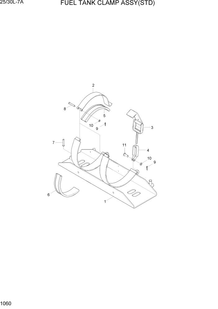 Схема запчастей Hyundai 25/30L-7A - PAGE 1060 FUEL TANK CLAMP ASSY(STD) СИСТЕМА ДВИГАТЕЛЯ