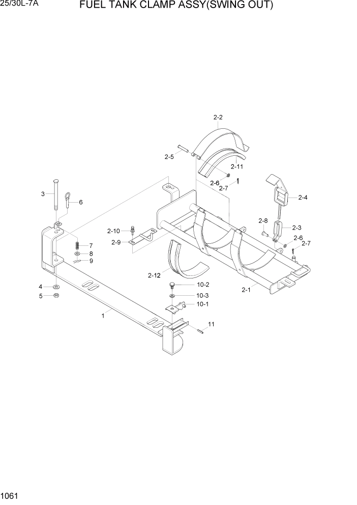 Схема запчастей Hyundai 25/30L-7A - PAGE 1061 FUEL TANK CLAMP ASSY(SWING OUT) СИСТЕМА ДВИГАТЕЛЯ