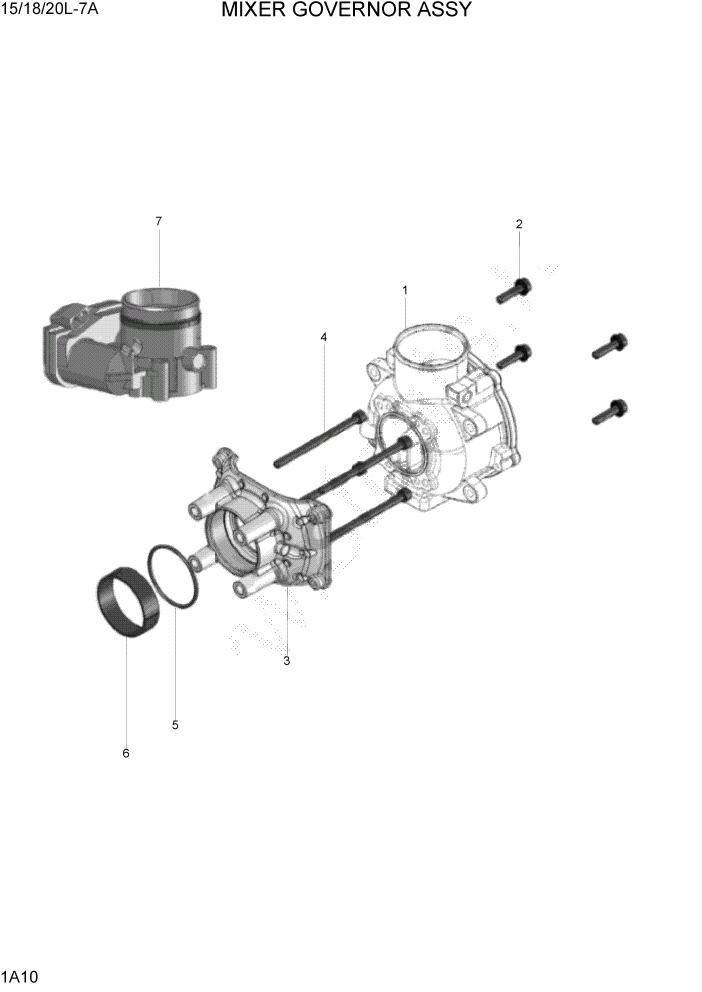 Схема запчастей Hyundai 25/30L-7A - PAGE 1A10 MIXER GOVERNOR ASSY СИСТЕМА ДВИГАТЕЛЯ