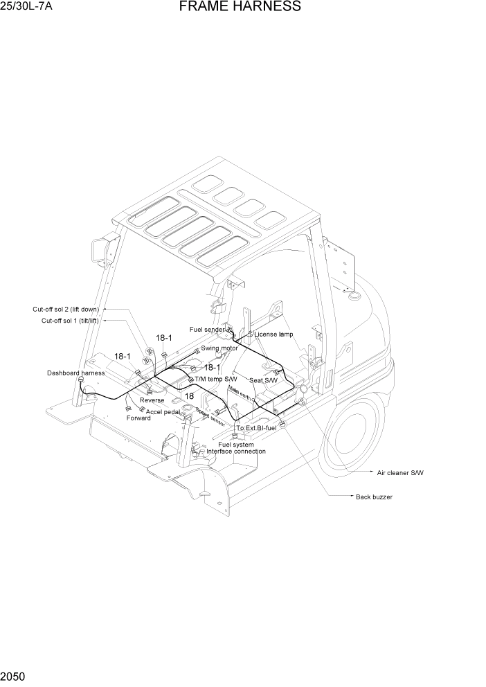Схема запчастей Hyundai 25/30L-7A - PAGE 2050 FRAME HARNESS ЭЛЕКТРИЧЕСКАЯ СИСТЕМА
