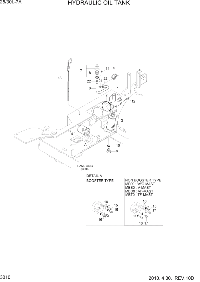 Схема запчастей Hyundai 25/30L-7A - PAGE 3010 HYDRAULIC OIL TANK ГИДРАВЛИЧЕСКАЯ СИСТЕМА