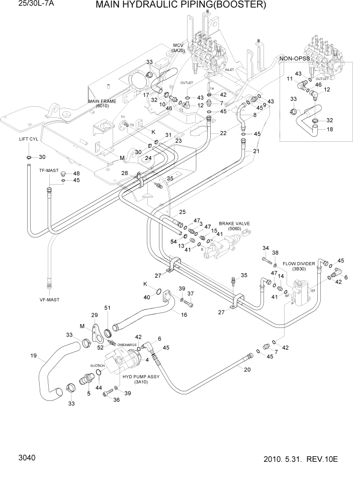 Схема запчастей Hyundai 25/30L-7A - PAGE 3040 MAIN HYDRAULIC PIPING(BOOSTER) ГИДРАВЛИЧЕСКАЯ СИСТЕМА